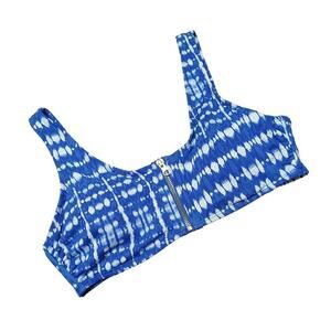 Ibiza Women's Royal Blue and White Tie-Dye Zipper Front Bikini Top